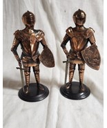 Pair of Copper Look Knights Suits of Armor Statues 8.25 Inches Sword Shield - £43.90 GBP