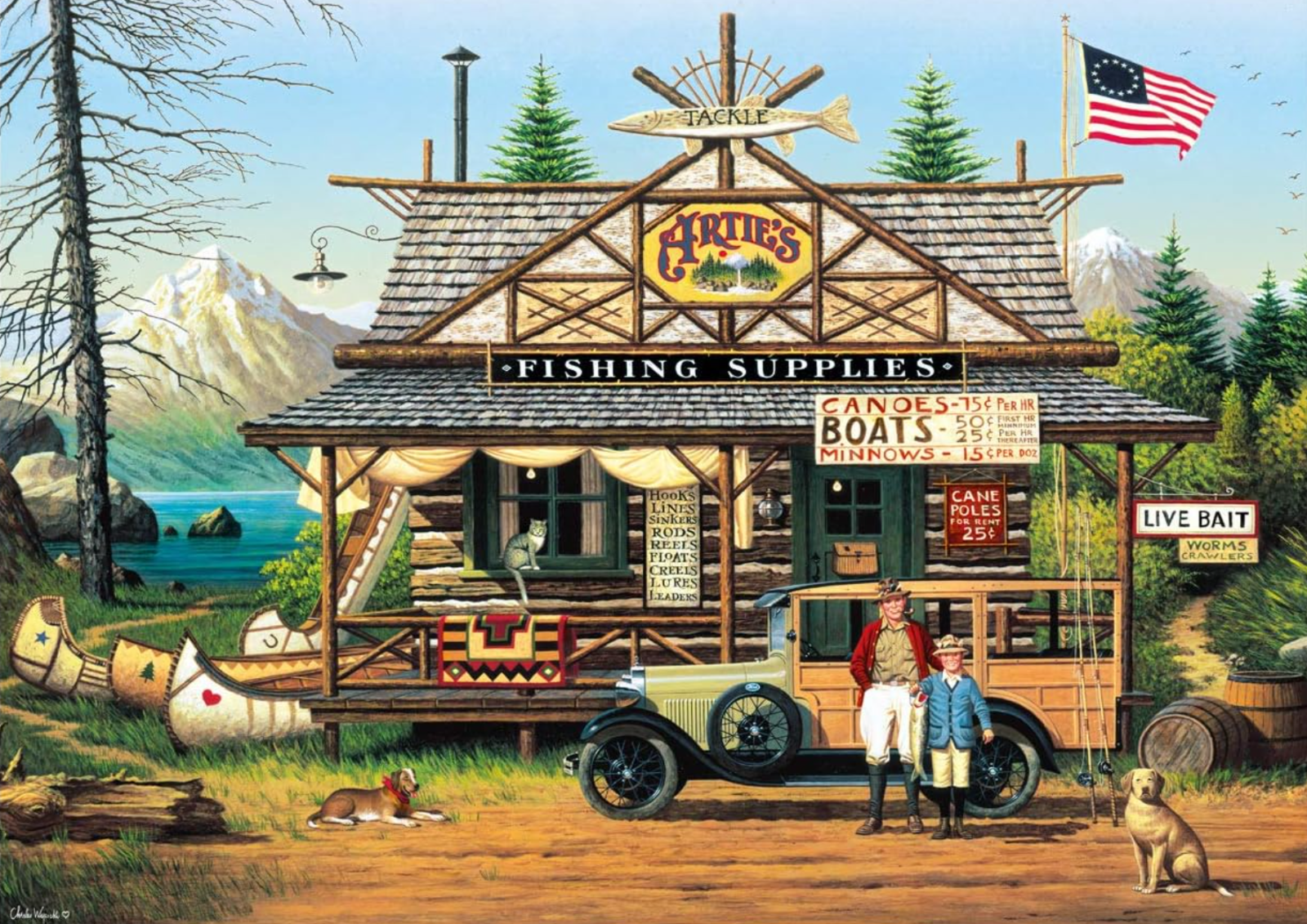 Charles Wysocki PROUD LIL&#39; ANGLER 1000 Piece Puzzle Jigsaw Buffalo 91400 - $19.80
