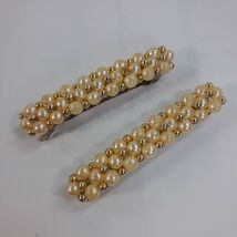 Faux Ivory Pearls Gold beaded hair Barrette set 2 bridal prom formal wed... - $10.00