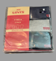 Levi&#39;s V-Neck T-Shirts Men S (34-36) Black Gray 3 Pack 100% Combed Cotton 2016 - $22.77