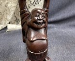 Vintage Happy Buddha Laughing Hand Carved Wood Statue Figure Sculpture 6... - $17.82