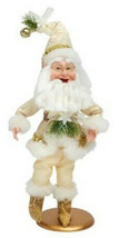 Christmas Santa Claus Cream Gold Mantel Shelf Free Standing Poseable 13&quot; Figure - £30.23 GBP