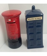 Lot Of Two Vintage British Ceramic Coin Banks Postal Box &amp; Phone Booth T... - $16.36