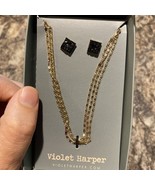 New! Violet Harper Gold Plated Necklace Earring set Isla Layered Black D... - $9.99