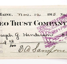 1915 Kineo Trust Company Bank Check E.A. Sampson Dover Maine Signed 7045... - $369.57 MXN