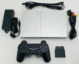 OEM Sony PS2 PlayStation 2 Slim SILVER Console Bundle SCPH-79001 Slimlin... - $197.95