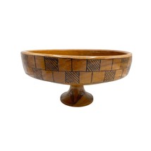 Vintage Art and Crafts Wooden Pedestal Bowl 5 inch Tall x 9.5 inch Diameter - $19.78
