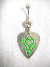 New Usa Pewter Green Tribal Design Guitar Pick W Pink Cz Bar Belly Button Ring - £7.97 GBP