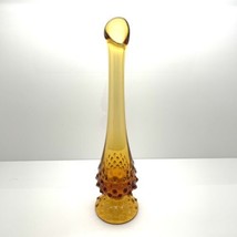 Vintage Fenton Amber Glass Swung Hobnail Footed 10.25” Vase - £22.15 GBP