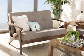 Netherlands Walnut Wood Light Gray Fabric Tufted 2-Seater Loveseat - $10,845.65 MXN