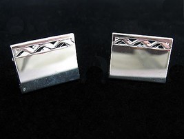Swank Cufflinks Vintage  Silvertone Rectangular Wave Engravable Cuff Lin... - £18.19 GBP