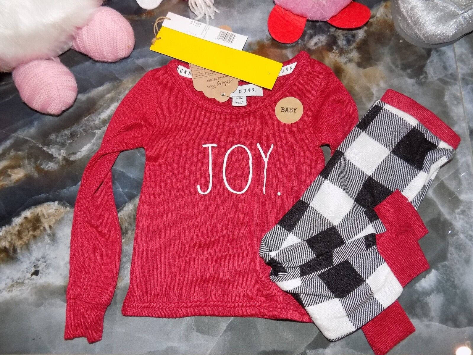 Rae Dunn JOY Buffalo Plaid Baby Outfit  6-9 months New - $20.02