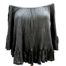 Ecote Top Women&#39;s XS Black Off Shoulder Ruffle Trim 3/4 Sleeve - $13.86