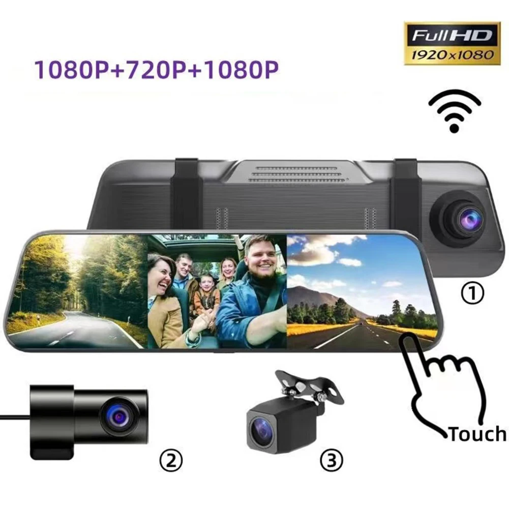 Mirror DVR WiFi Car Video Recorder 3 Camera 1080P Dash Cam Camera Registrar 3 - £76.85 GBP