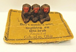 Antique three wise monkeys felt pen wipe ink Columbus OH Ohio souvenir vintage - £51.52 GBP