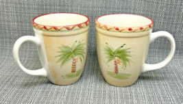 Gibson Designs Coffee Cup Mug Set of 2 PALM BAY Beach Motif Yellow Green - $12.86