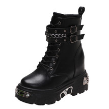 New Ankle Boots For Women Punk Shoes Women Fashion Boots Lace Up Black Chunky Bo - £59.08 GBP