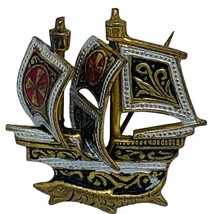 Vintage Spanish Damascene Brooch Gold Galleon Ship Pin Santa Maria Not M... - $13.30