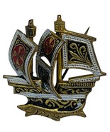 Vintage Spanish Damascene Brooch Gold Galleon Ship Pin Santa Maria Not M... - $23.98 CAD