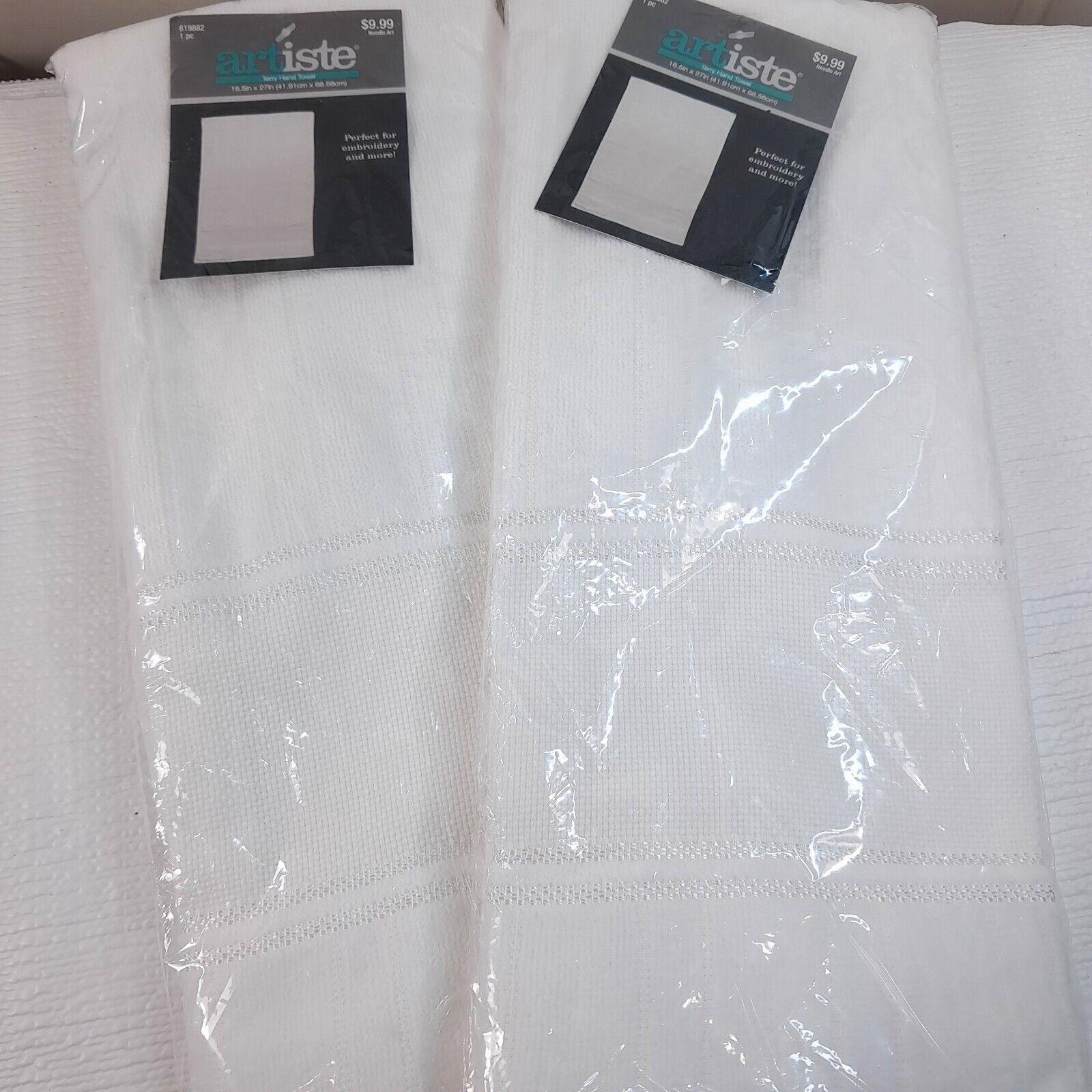 NEW Artiste set 2 Terry Hand Towels white for Embroidery Cross Stitch 16... - $23.00