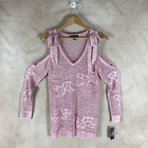 Inc International Concepts Floral Crochet Cold-Shoulder Sweater, Rose Nwt M - £11.64 GBP