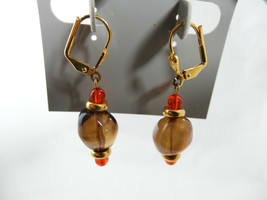 Dark Amber and Orange Dangle Pierce Earrings - $17.99