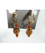Dark Amber and Orange Dangle Pierce Earrings - £14.06 GBP
