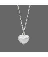 Silver Brushed Puffed Heart Necklace - $55.00