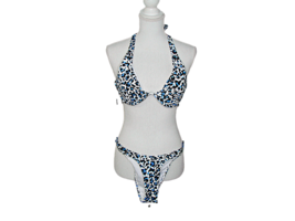 Victoria&#39;s Secret Blue Leopard Spot Cheetah Print Bikini Set Top 34C Bikini M - £21.39 GBP