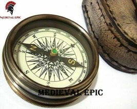 Medieval Epic Replica Antique Marine Brass Pocket Poem Compass with leather Case - £28.90 GBP