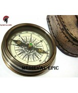 Medieval Epic Replica Antique Marine Brass Pocket Poem Compass with leat... - $49.60 CAD
