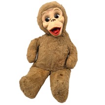 Vintage Plush Monkey Rubber Face Toy Chimp Straw Stuffed Animal Brown 14 in READ - £18.76 GBP