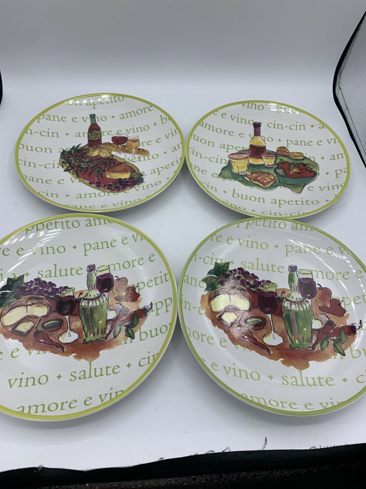 SET OF 4 Wine And Cheese 8* SALAD/DESSERT/APPETZER PLATES BY ROSANNA Open Box - $25.39
