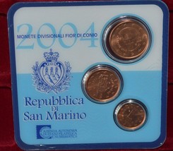 SAN MARINO THREE EURO COINS 2004 IN COINCARD MINT UNC RARE - £16.40 GBP