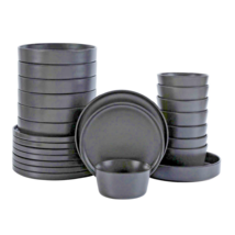 Dinnerware Sets Dinner Plates And Bowls Set Stoneware Dishes Modern 24 Pc Black - £129.61 GBP