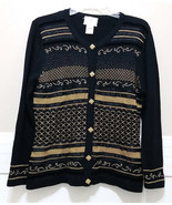 SUSAN BRISTOL Womens Medium Sweater Black Gold Cardigan Hand Embroidered... - £37.71 GBP
