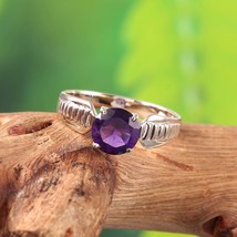 Classic Natural Amethyst Ring Engagement Ring Handmade 925 Sterling Silver Ring - £31.44 GBP