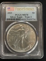 2021- American Silver Eagle- PCGS- Type 2- First Strike- Flag Label - £80.34 GBP