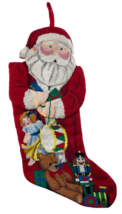 Christmas Stocking Needlepoint Santa Shape 21 in. Red White Handmade - $47.21