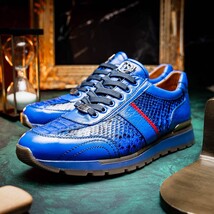 Brescia Genuine Snake and Calfskin Fashion Sneaker Electric Blue image 8