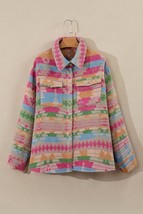 Pink Plus Size Aztec Printed Flap Pocket Shacket - $49.61