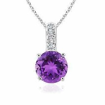 Authenticity Guarantee 
Solitaire Round Amethyst Pendant with Diamond Bale in... - £357.28 GBP