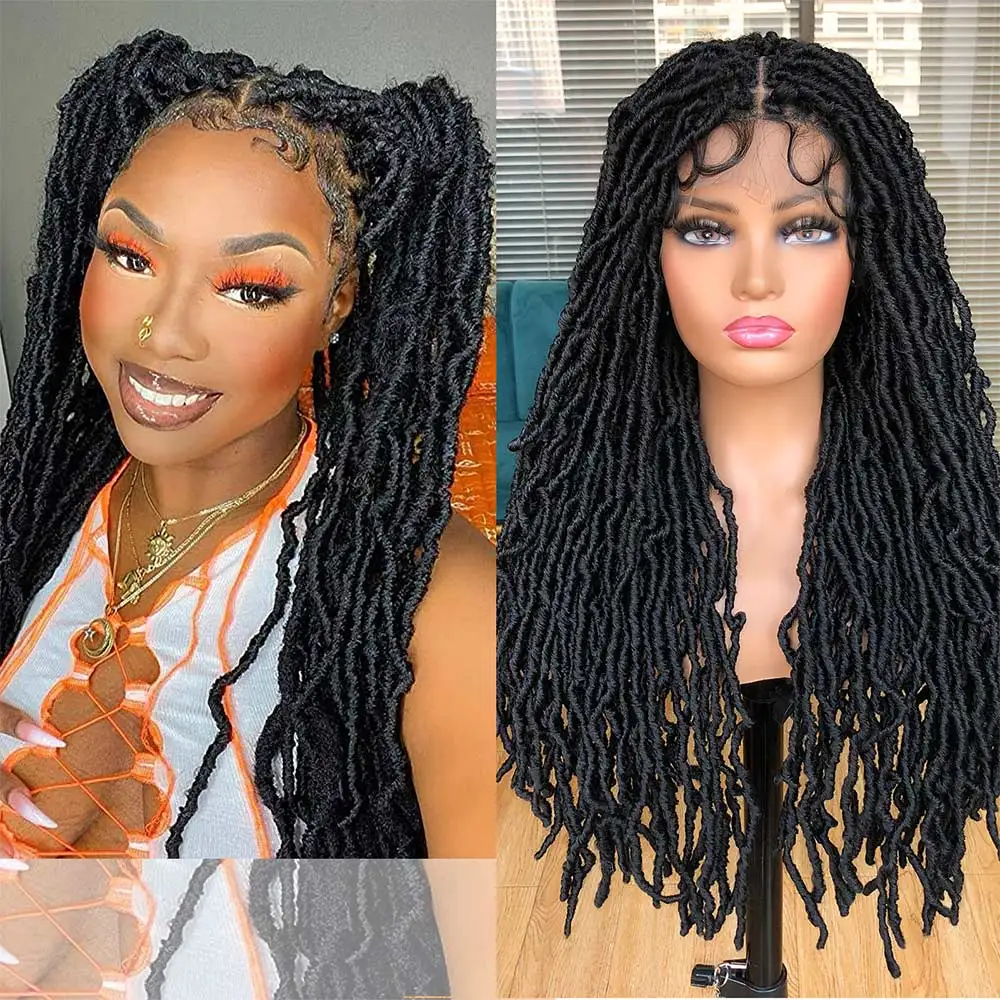 Faux Locs Braided Wig Curly Hair Hand-braided Full Lace Synthetic Crochet Braids - £62.91 GBP+