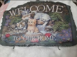 Cozy Companions Kittens Welcome Home Plaque Sign 12.5x8x1&quot; Wall Hanging W/Stains - £10.42 GBP