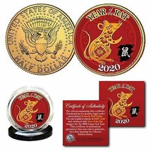 2020 Chinese New Year Of The Rat 24K Gold Plated Jfk Kennedy Half Dollar Us Coin - £6.76 GBP