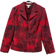 Christopher &amp; Banks Blazer Jacket Medium Red Black Tapestry Rayon Polyester - £12.22 GBP