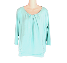 Talbots top blouse PL  green aqua pleated scoop neck 3/4 sleeves front lined - £12.47 GBP