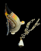 Vintage Penguin Treasure Inside Enameled Rhinestone Trinket Box &amp; Necklace - $22.00