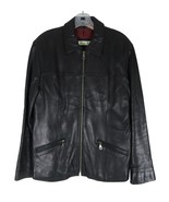 Vintage Excelled Women&#39;s Black Leather Large Biker Jacket, Red Lined - $65.44