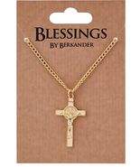 Saint Benedict Gold tone Crucifix Necklace, New #AB-077 - $127.86 MXN